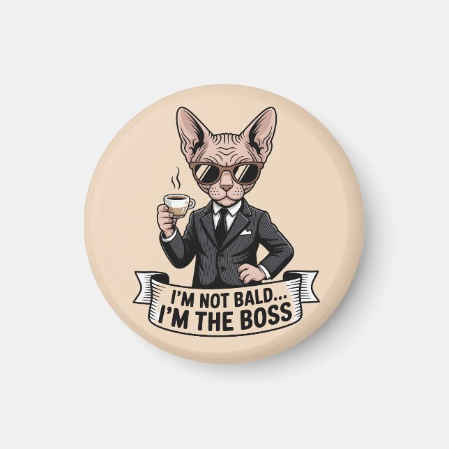 Boss Sphynx-Katze Kaffee Illustration Magnet (Vorne)