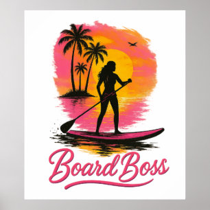 Boss SUP Girl Retro Sunset Poster