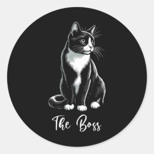 Boss Tuxedo Cat Lover Kitten Tuxedo Cat Eigentümer Runder Aufkleber
