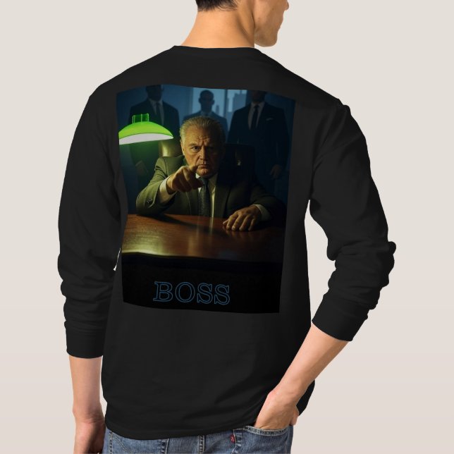 Boss w text men schwarzer langärmeliger T - Shirt  (Rückseite)
