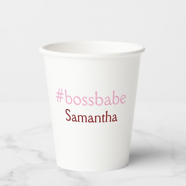 Bossbabe hashtag hellrosa hinzufügen Name Mädchen- Pappbecher (Vorderseite)
