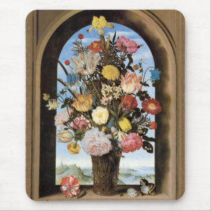 Bosschaert Blumenstrauß in einem gewölbten Fenst Mousepad
