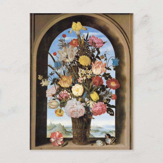 Bosschaert Bouquet dans une carte postale fenêtre (Devant)