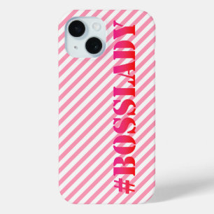 Bosslady - Fun Pink Striped Girl Power Zitat iPhone 15 Hülle