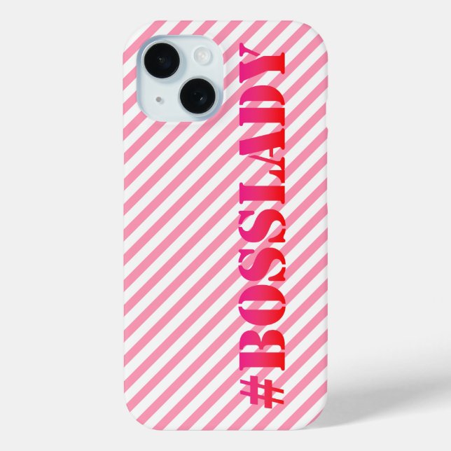Bosslady - Fun Pink Striped Girl Power Zitat iPhone 15 Hülle (Rückseite)