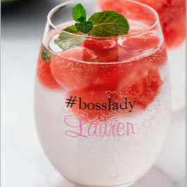 #Bosslady | Rosa | Kalligrafie | INDIVIDUELLE NAME Weinglas Ohne Stiel
