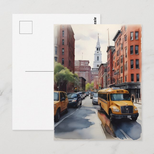 Boston Aquarell Postkarte (Vorne/Hinten)
