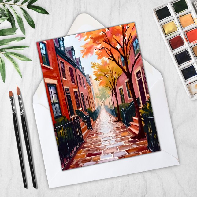 Boston Autumn Watercolor Beacon Hill Card (Von Creator hochgeladen)