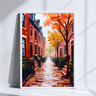 Boston Autumn Watercolor Beacon Hill Massachusetts Poster