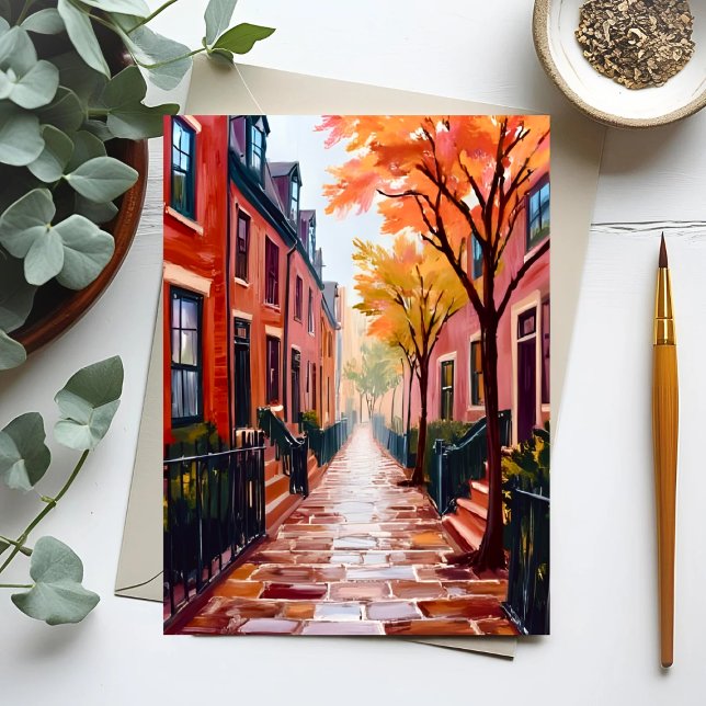Boston Autumn Watercolor Beacon Hill Massachusetts Postkarte (Von Creator hochgeladen)