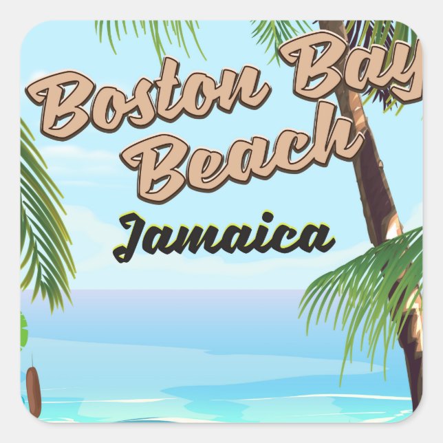 Boston Bay Beach, Jamaika Quadratischer Aufkleber (Vorderseite)