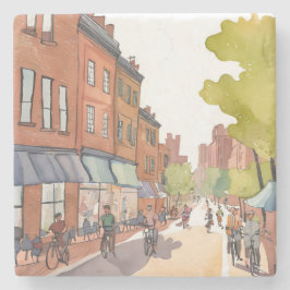 Boston Bike Ride | North End Watercolor MA Steinuntersetzer