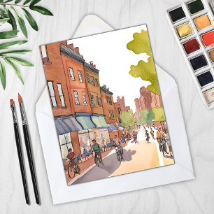 Boston Bike Tour   North End Aquarell MA Karte