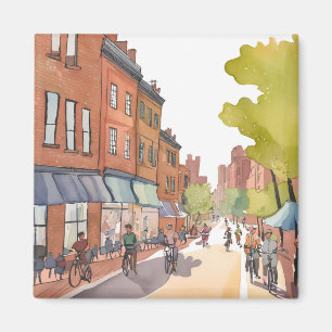 Boston Bike Tour   North End Aquarell MA Magnet
