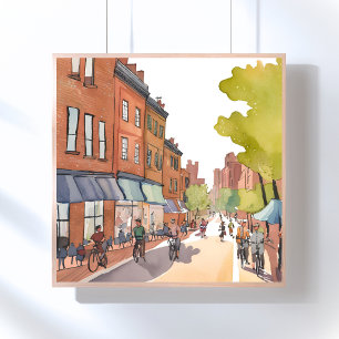 Boston Bike Tour   North End Aquarell MA Poster