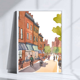 Boston Bike Tour   North End Watercolor MA Poster