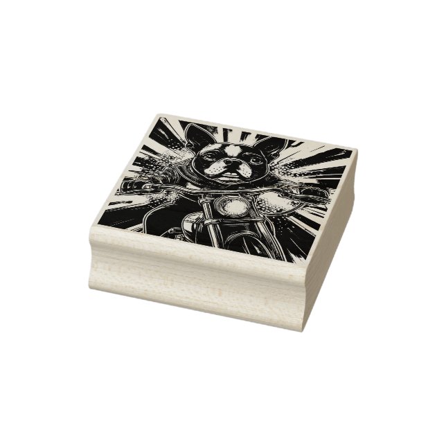 Boston Biker Terrier - Briefmarke der Holzkunst Gummistempel (Stempel)