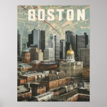 Boston, Boston Massachusetts City Skyline mit Kart