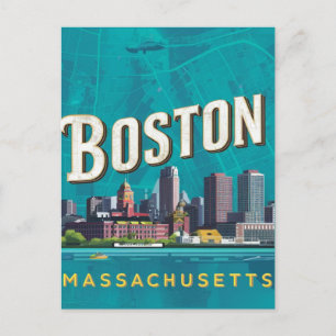 Boston, Boston Massachusetts City Skyline mit Kart Postkarte