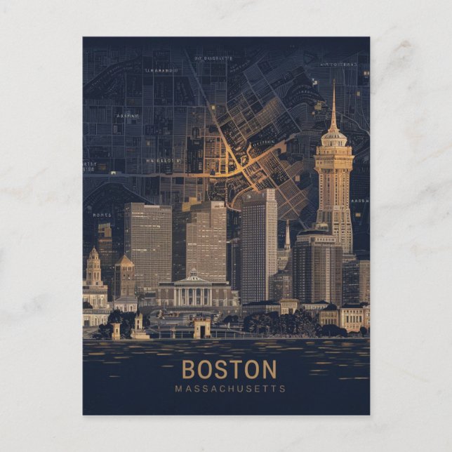 Boston, Boston Massachusetts City Skyline mit Kart Postkarte (Vorderseite)