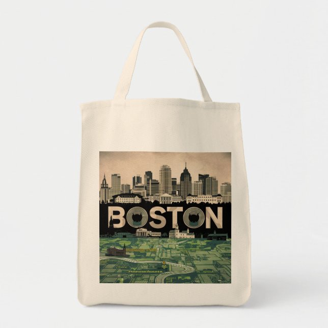 Boston, Boston Massachusetts City Skyline mit Kart Tragetasche (Vorne)