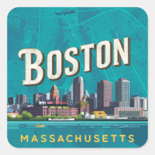 Boston, Boston Massachusetts Stadt-Skyline mit Kar Quadratischer Aufkleber