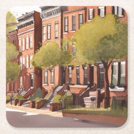 Boston Brownstones | Beacon Street Aquarell Rechteckiger Pappuntersetzer