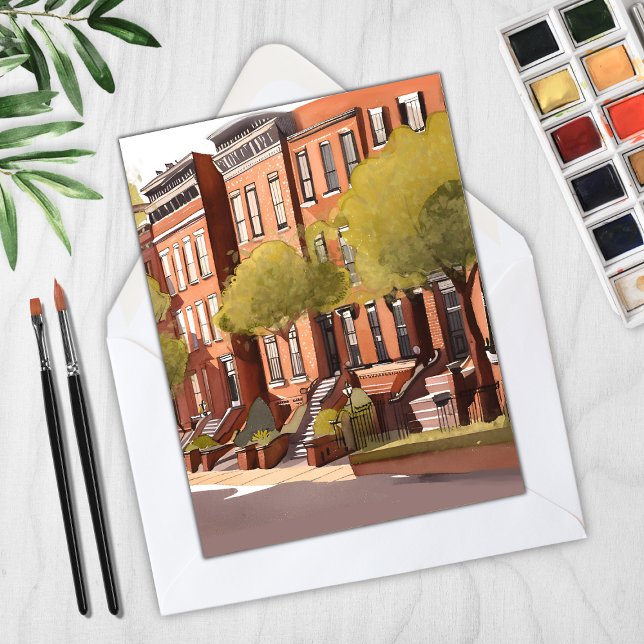 Boston Brownstones | Beacon Street Wasserfarbkarte (Von Creator hochgeladen)