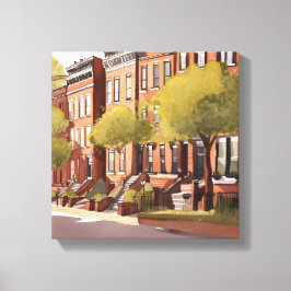 Boston Brownstones | Beacon Street Watercolor Leinwanddruck