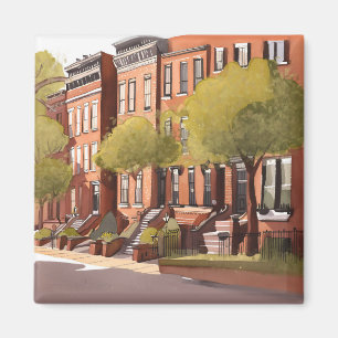 Boston Brownstones   Beacon Street Watercolor Magnet