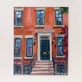 Boston Brownstones Massachusetts Aquarell