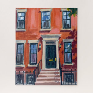 Boston Brownstones Massachusetts Aquarell