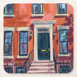 Boston Brownstones Massachusetts Aquarell Rechteckiger Pappuntersetzer