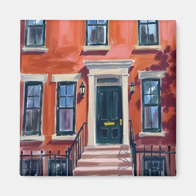 Boston Brownstones Massachusetts Wasserfarbe Magnet (Vorne)
