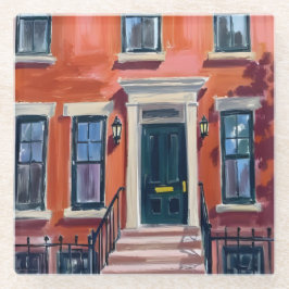 Boston Brownstones Massachusetts Watercolor Glasuntersetzer