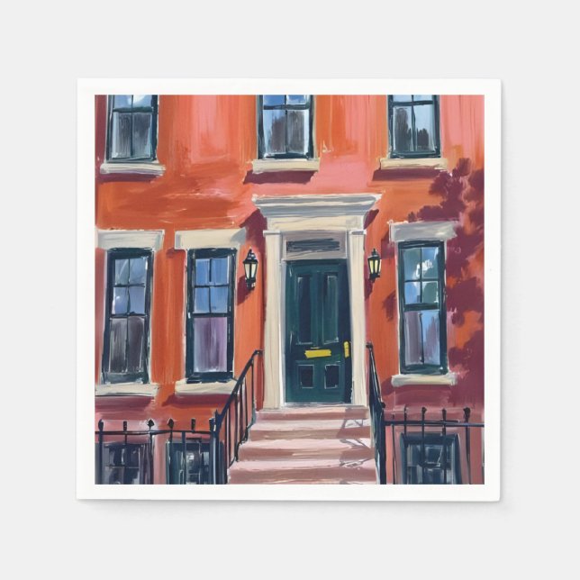 Boston Brownstones Massachusetts Watercolor Serviette (Vorderseite)