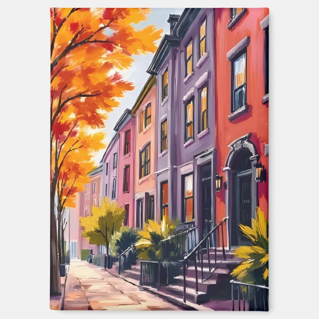 Boston Brownstones Wasserfarbe Massachusetts Magnet (Vorderseite)
