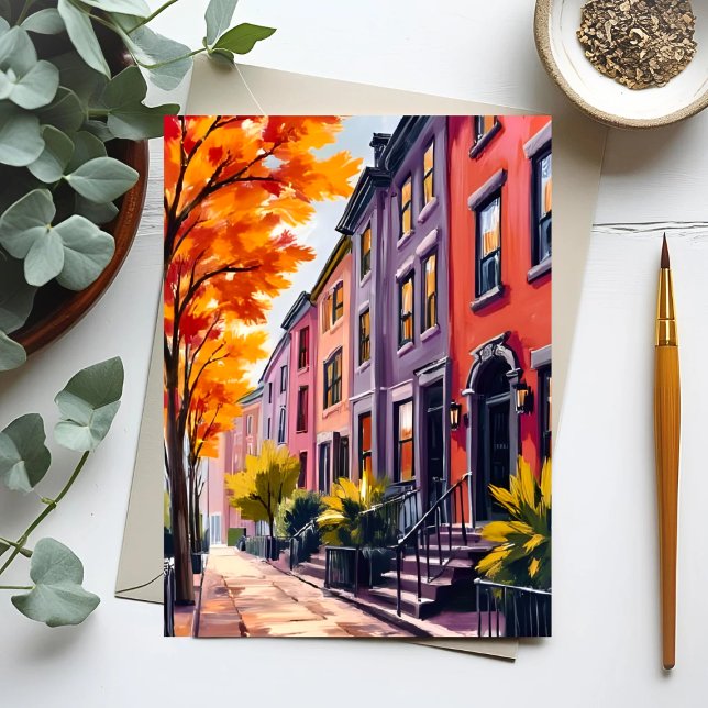 Boston Brownstones Wasserfarbe Massachusetts Postkarte (Von Creator hochgeladen)