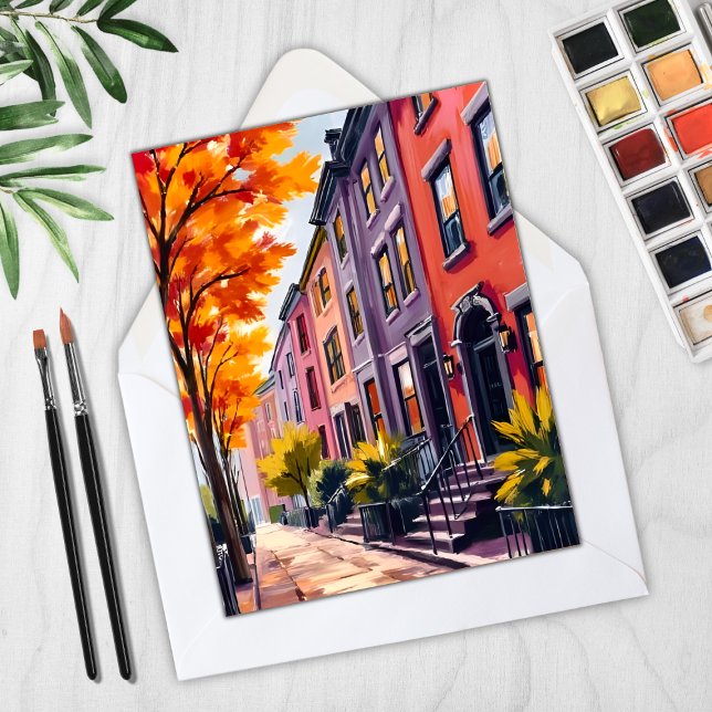 Boston Brownstones Watercolor Massachusetts Card (Von Creator hochgeladen)