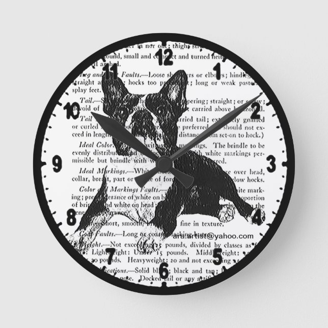 BOSTON-BULLTERRIER-WANDUHRara-KÜNSTLER Runde Wanduhr (Vorderseite)