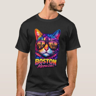 Boston Cat Trendy Coole Bunte Katzen-Sonnenbrille T-Shirt