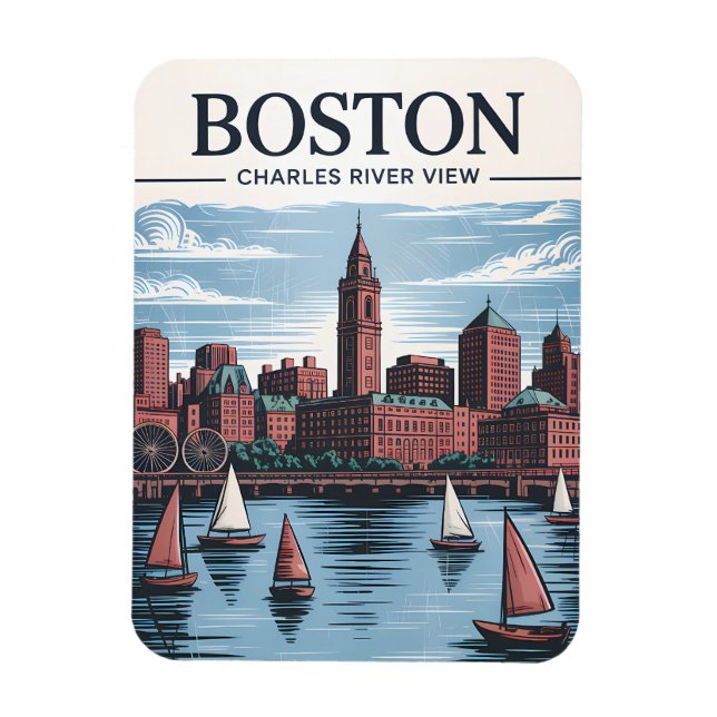 Boston Charles River Sailboats City Skyline Travel Magnet (Vertikal)