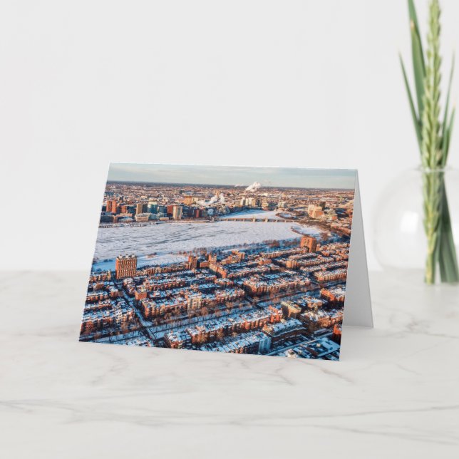 Boston Charles River und Brownstones im Schnee Karte (Vorderseite)