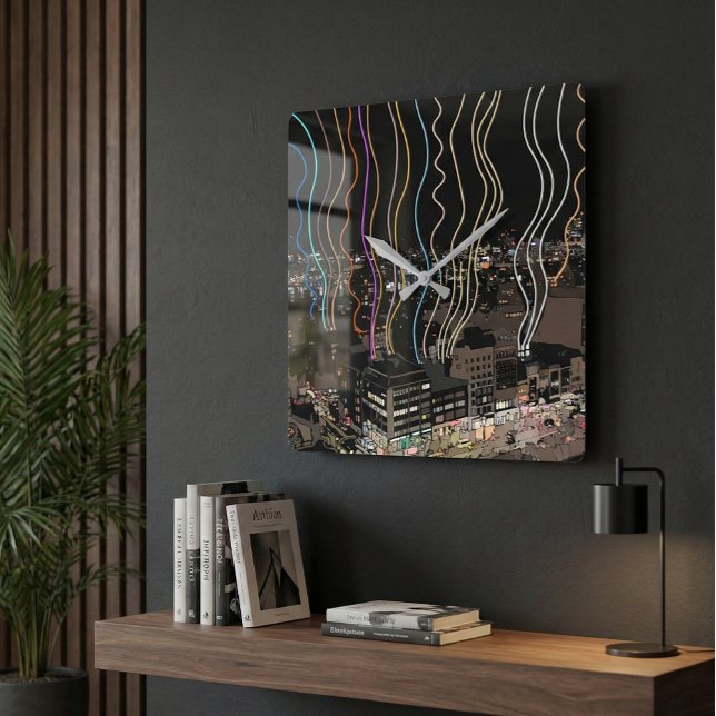 Boston City Lights Quadratische Wanduhr (Von Creator hochgeladen)