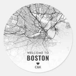 Boston City Map | Begrüßung Runder Aufkleber