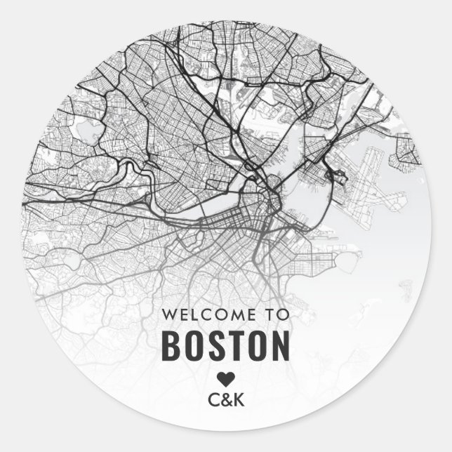 Boston City Map | Begrüßung Runder Aufkleber (Vorderseite)