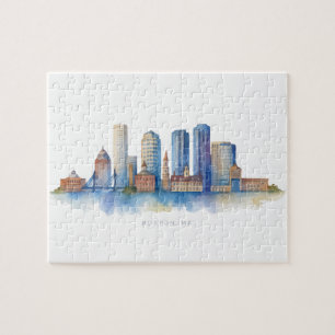 Boston City Skyline Aquarell Modernes Boston MA