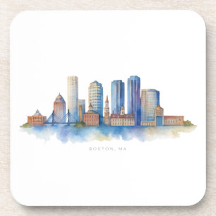 Boston City Skyline Aquarell Modernes Boston MA Getränkeuntersetzer