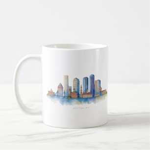 Boston City Skyline Aquarell Modernes Boston MA Kaffeetasse