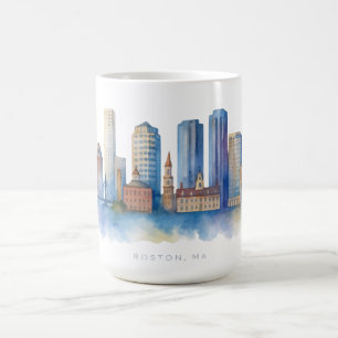 Boston City Skyline Aquarell Modernes Boston MA Kaffeetasse